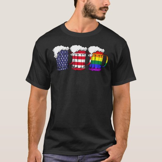 Beer American Flag Drinking Gay Pride Lesbian LGBT T-shirt (Voorkant)