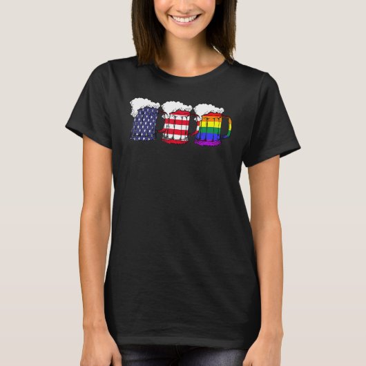 Beer American Flag Drinking Gay Pride Lesbian LGBT T-shirt (Voorkant)