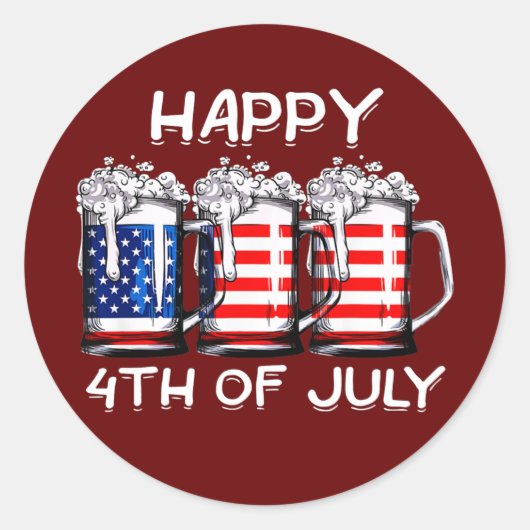Beer American Flag Happy 4th of July Merica Ronde Sticker (Voorkant)