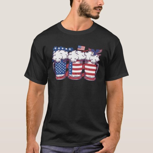Beer Amerikaanse Vlag 4 juli Vrouwen Mannen Patrio T-shirt (Voorkant)