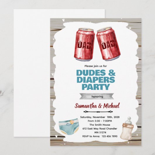 Beer and Diaper Party invitation Kaart (Voorkant / Achterkant)