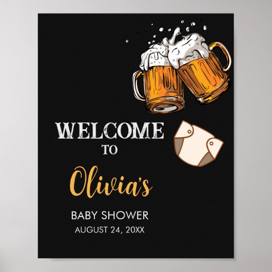Beer and Diapers Baby Shower Welcome Sign Poster (Voorkant)
