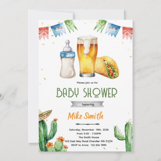 Beer and Tacos Baby Shower Invitation Kaart (Voorkant)