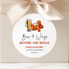 Beer and Wings Before The Rings Couples Shower  Ronde Sticker