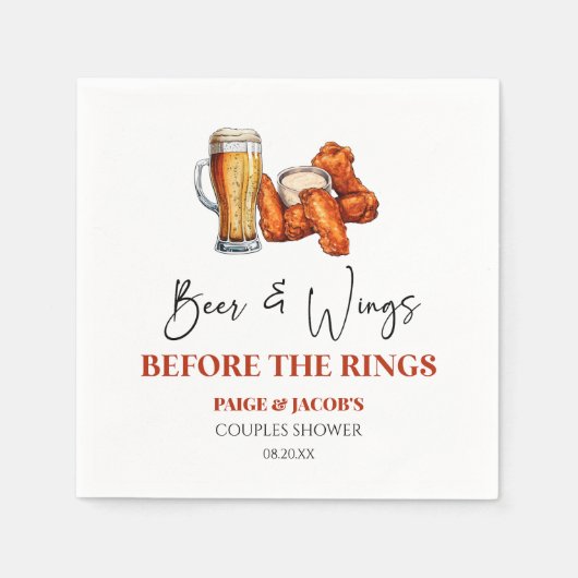 Beer and Wings Before The Rings Couples Shower Servet (Voorkant)