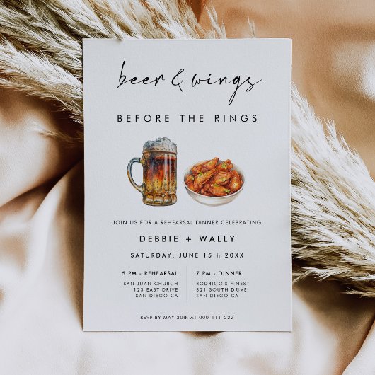 Beer and Wings Before the Rings Rehearsal Dinner Kaart