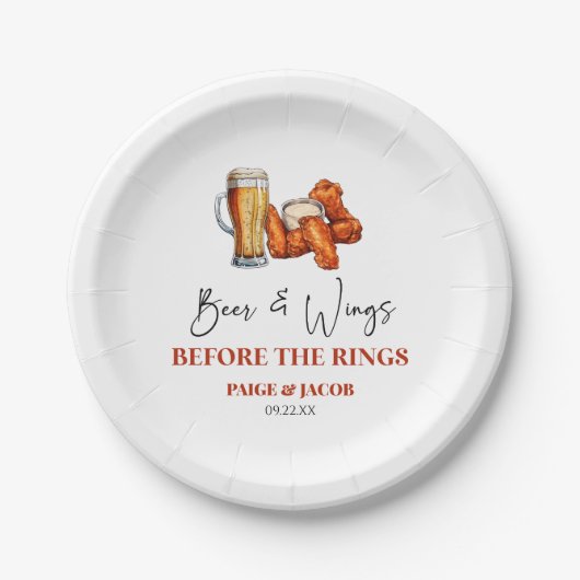 Beer and Wings Before The Rings Rehearsal Dinner Papieren Bordje (Voorkant)