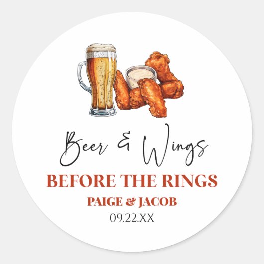 Beer and Wings Before The Rings Rehearsal Dinner Ronde Sticker (Voorkant)
