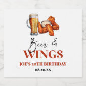 Beer and Wings Birthday Party Bier Etiket (Enkel label)