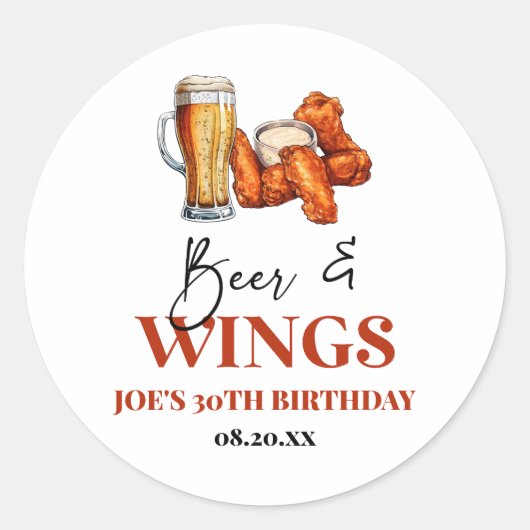 Beer and Wings Birthday Party Party Favor Sticker (Voorkant)