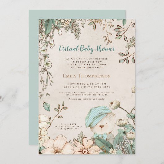  Beer Antiek Wit Virtueel Baby shower Kaart (Voorkant / Achterkant)