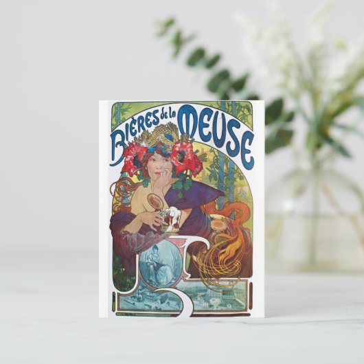 Beer Art Nouveau Alphonse Mucha Briefkaart (Staand voorkant)