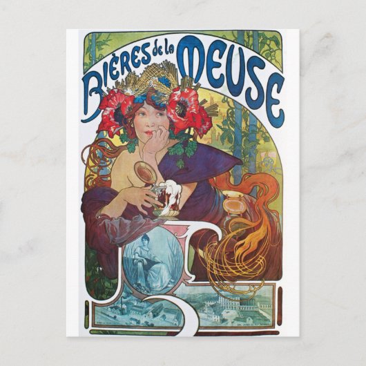  Beer Art Nouveau Alphonse Mucha Briefkaart (Voorkant)