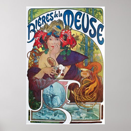 Beer Art Nouveau Alphonse Mucha Poster (Voorkant)