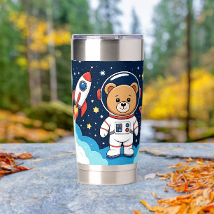 Beer Astronaut Cartoon Illustratie Geïsoleerde Drinkbeker