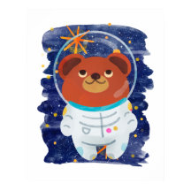 Beer astronaut zwevend ruimte sterren waterverf