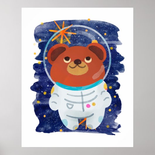 Beer astronaut zwevend ruimte sterren waterverf poster (Voorkant)