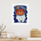 Beer astronaut zwevend ruimte sterren waterverf poster (Keuken)