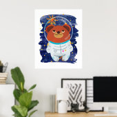Beer astronaut zwevend ruimte sterren waterverf poster (Thuiskantoor)