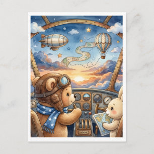 Beer Aviator Hot Air Ballon Zonsondergang Avontuur Briefkaart