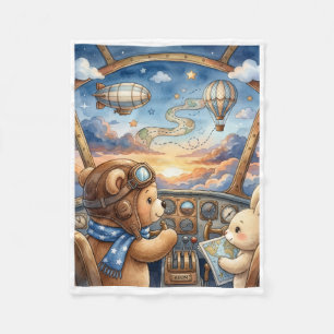 Beer Aviator Hot Air Balloon Zonsondergang Avontuu Fleece Deken