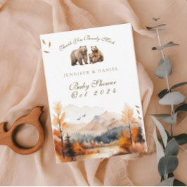 Beer Avontuur Herfst Bergen Neutrale Baby Shower Bedankkaart