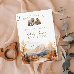 Beer Avontuur Herfst Bergen Neutrale Baby Shower Bedankkaart
