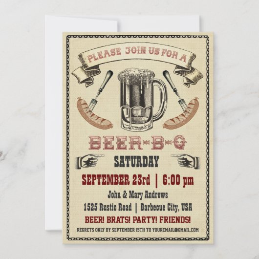 Beer-B-Q partijuitnodiging Kaart (Voorkant)