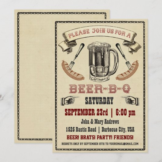 Beer-B-Q partijuitnodiging Kaart (Voorkant / Achterkant)