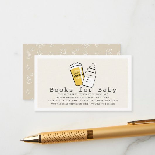 Beer & Baby Bottle Beige Baby Shower Book Request Informatiekaartje (Voorkant / Achterkant in situ)