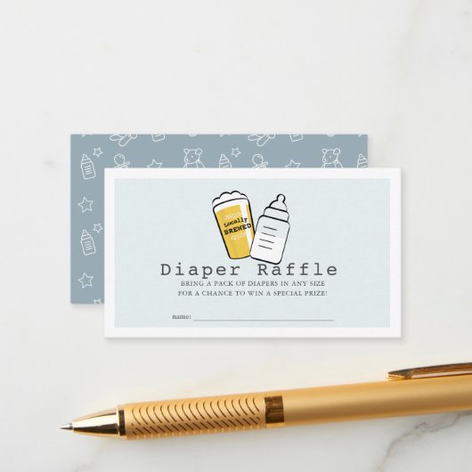 Beer & Baby Bottle Blue Baby Diaper Raffle Ticket Informatiekaartje (Voorkant / Achterkant in situ)