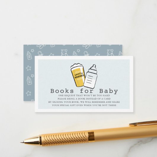Beer & Baby Bottle Blue Baby Shower Book Request Informatiekaartje (Voorkant / Achterkant in situ)