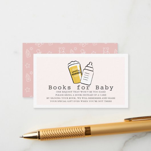 Beer & Baby Bottle Pink Baby Shower Book Request Informatiekaartje (Voorkant / Achterkant in situ)