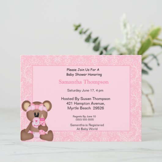 Beer Baby doucheuitnodigingen (roze) Kaart (Staand voorkant)