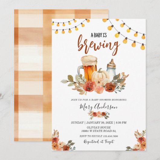 Beer Baby Is Brewing Fall Baby Shower  Kaart (Voorkant / Achterkant)