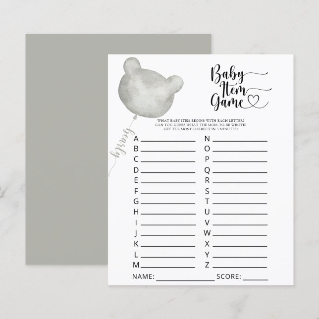 Beer Baby Item Game. Baby shower game (Voorkant / Achterkant)