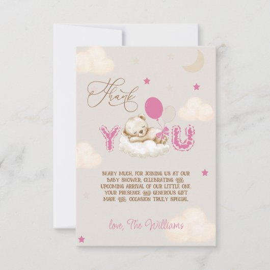 Beer Baby shower Beary Much Pink Bedankkaart (Voorkant)