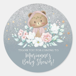 Beer Baby Shower Bloem Glitter Blauwe Boheemse Ronde Sticker