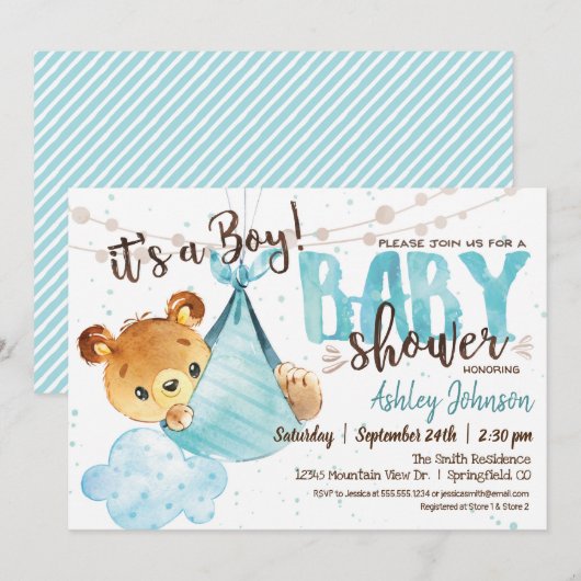 Beer Baby shower Boy, Uitnodiging (Voorkant / Achterkant)