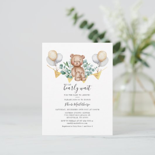 Beer Baby shower Eucalyptus Woodland Animal Uitnodiging Briefkaart (Staand voorkant)