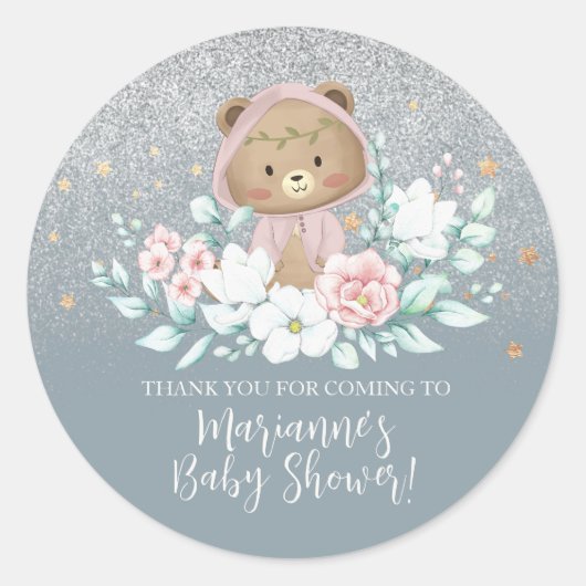 Beer Baby shower Floral Glitter Blue Bohemian Ronde Sticker (Voorkant)