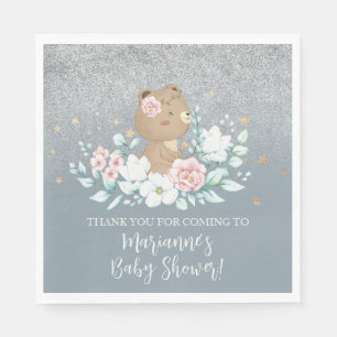 Beer Baby shower Floral Glitter Muted Blue Servet