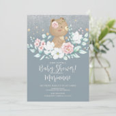 Beer Baby shower Floral Glitter Muted Pink Blue Kaart (Staand voorkant)