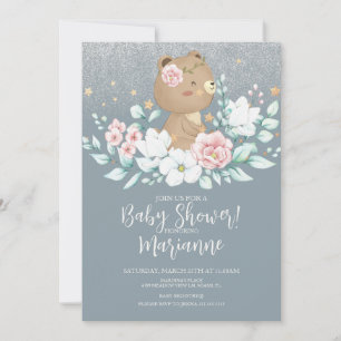 Beer Baby shower Floral Glitter Muted Pink Blue Kaart