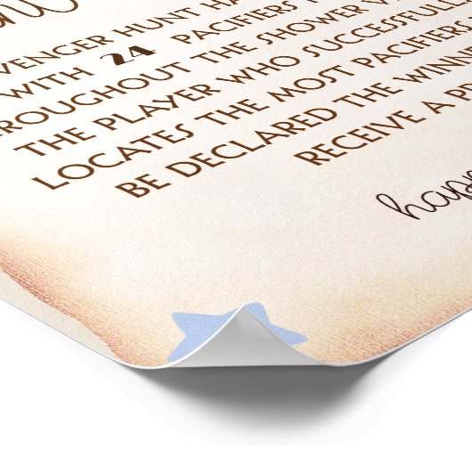 Beer baby shower fopspeen jacht spel teken poster (Hoek)