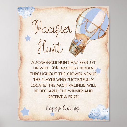 Beer baby shower fopspeen jacht spel teken poster (Voorkant)