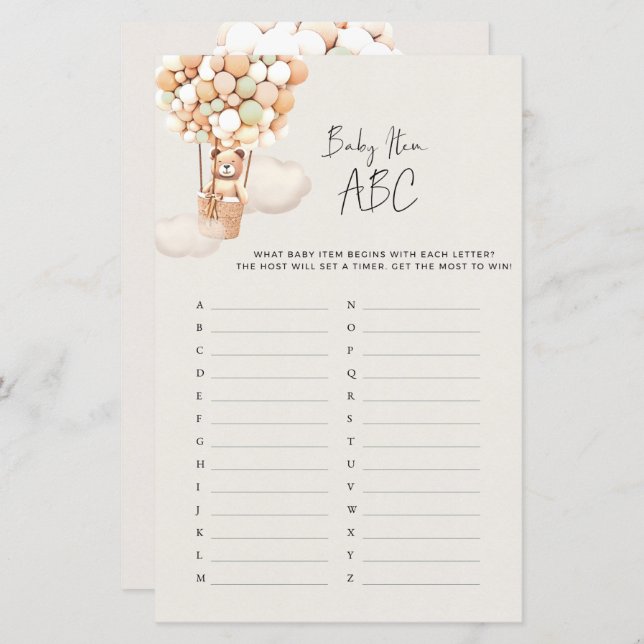 Beer Baby shower game - Baby ABC (Voorkant / Achterkant)