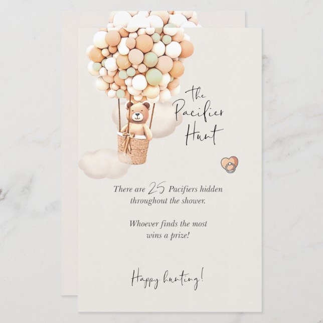 Beer Baby shower Game - De Pacifier Hunt (Voorkant / Achterkant)