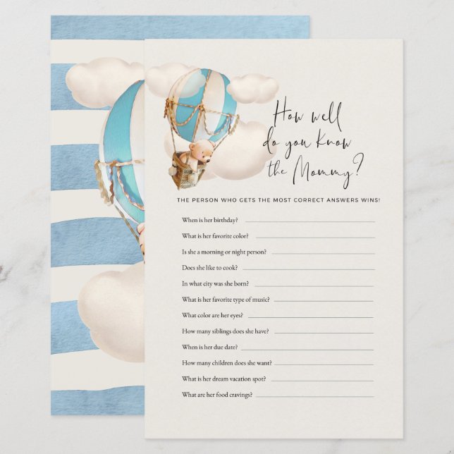 Beer Baby shower Game - Hoe goed ken je mama? (Voorkant / Achterkant)