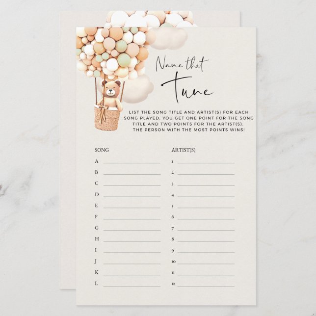 Beer Baby shower Game - noem die Tune! (Voorkant / Achterkant)